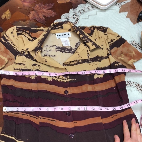 Vintage Desert Sunset Button Up Maxi Shirt Dress Sz 12 Tan Burgundy Brown - Picture 8 of 9